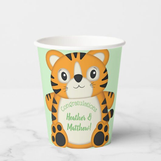 Tiger Baby shower Green Papieren Bekers (Voorkant)