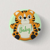 Tiger Baby shower Green Ronde Button 3,2 Cm (Voorkant)