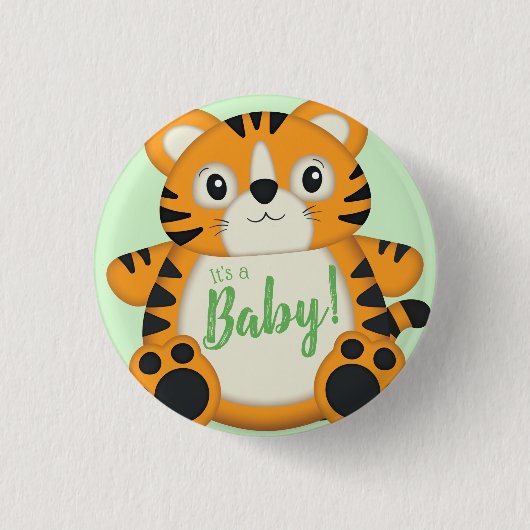 Tiger Baby shower Green Ronde Button 3,2 Cm (Voorkant)