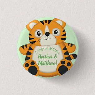 Tiger Baby shower Green Ronde Button 3,2 Cm