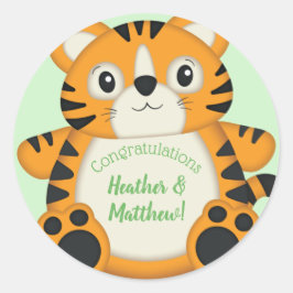 Tiger Baby shower Green Ronde Sticker