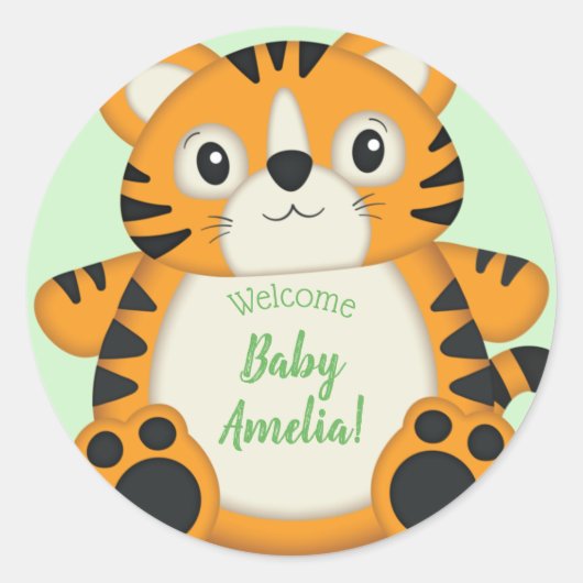Tiger Baby shower Green Ronde Sticker (Voorkant)