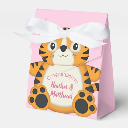 Tiger Baby shower roze Bedankdoosjes (Voorkant Zijde)