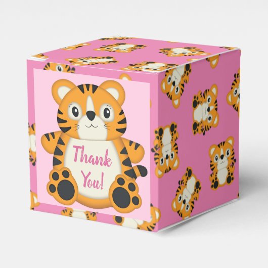 Tiger Baby shower roze Bedankdoosjes (Voorkant Zijde)