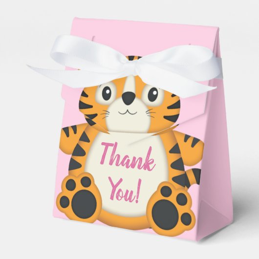 Tiger Baby shower roze Bedankdoosjes (Voorkant Zijde)