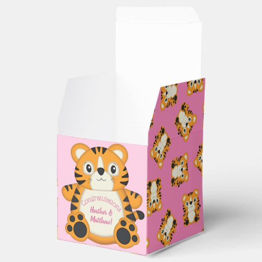Tiger Baby shower roze Bedankdoosjes (Geopend)