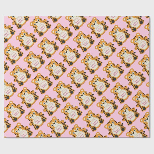 Tiger Baby shower roze Cadeaupapier (Vlak)