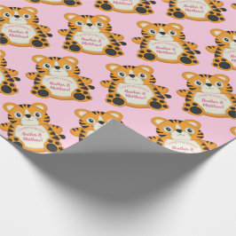 Tiger Baby shower roze Cadeaupapier