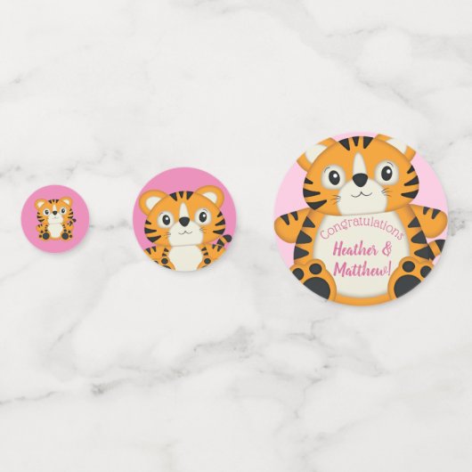 Tiger Baby shower roze Confetti (Voorkanten)