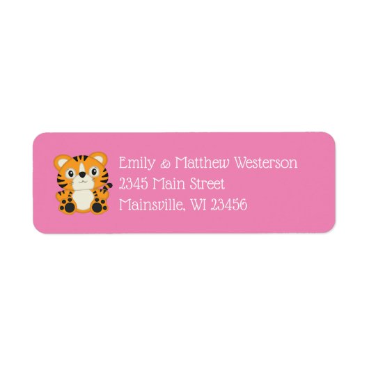 Tiger Baby shower roze Etiket (Voorkant)