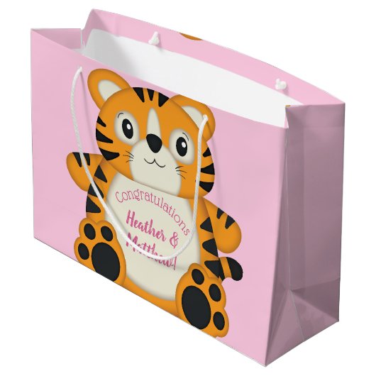 Tiger Baby shower roze Groot Cadeauzakje (Achterkant Gekanteld)