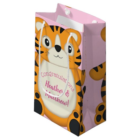 Tiger Baby shower roze Klein Cadeauzakje (Voorkant Gekanteld)