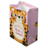 Tiger Baby shower roze Medium Cadeauzakje (Voorkant Gekanteld)