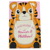 Tiger Baby shower roze Medium Cadeauzakje (Voorkant)