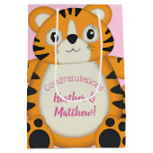 Tiger Baby shower roze Medium Cadeauzakje (Achterkant)