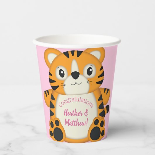 Tiger Baby shower roze Papieren Bekers (Voorkant)
