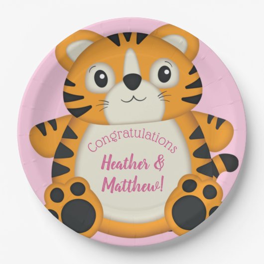 Tiger Baby shower roze Papieren Bordje (Voorkant)
