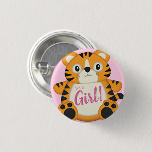 Tiger Baby shower roze Ronde Button 3,2 Cm