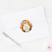 Tiger Baby shower roze Ronde Sticker (Envelop)