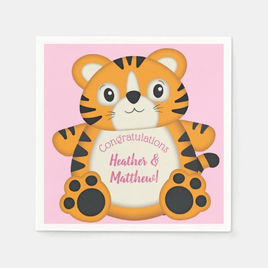 Tiger Baby shower roze Servet (Voorkant)