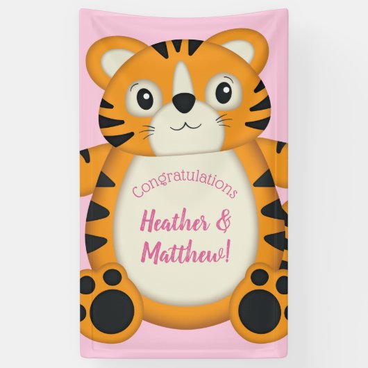 Tiger Baby shower roze Spandoek (Verticaal)