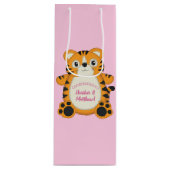 Tiger Baby shower roze Wijn Cadeautas (Voorkant)