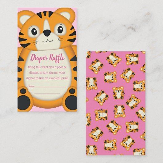 Tiger Baby shower Safari Roze Meisje Informatiekaartje (Voorkant / Achterkant)