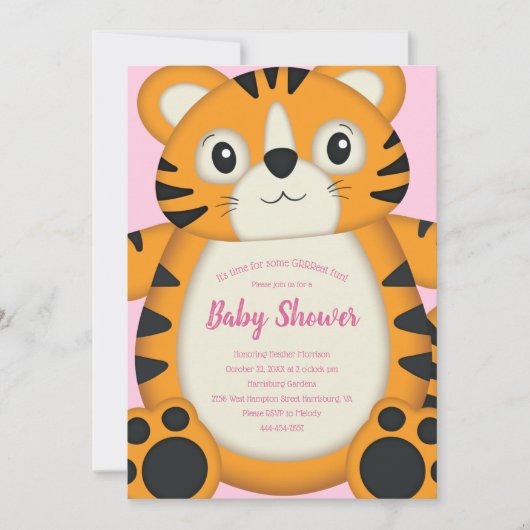 Tiger Baby shower Safari Roze Meisje Kaart (Voorkant)