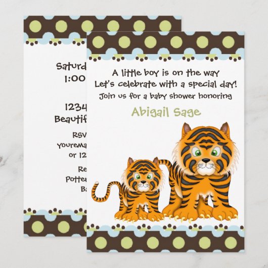 Tiger Baby shower uitnodiging voor jongens (Voorkant / Achterkant)