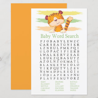 Tiger Baby shower Word Search Game