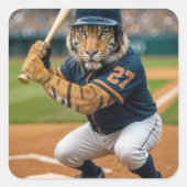 Tiger Baseball Player #27 Up To Bat Vierkante Sticker (Voorkant)