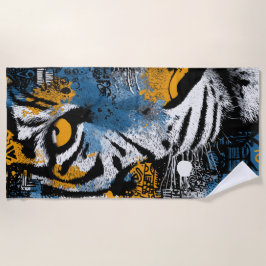Tiger Beach Towel – Bold Yellow Blue Graphic Art Strandlaken