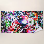 Tiger Beach Towel | Kleurrijke tekening | Tijger Strandlaken (Voorkant)