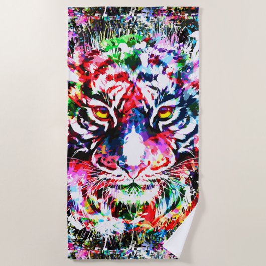 Tiger Beach Towel | Kleurrijke tekening | Tijger Strandlaken (Voorkant)