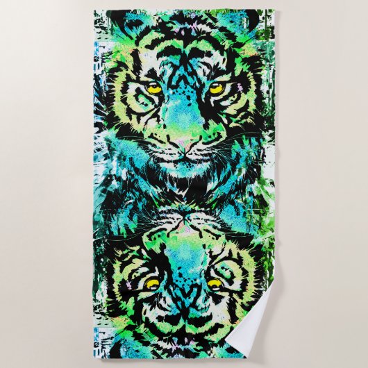Tiger Beach Towel - kleurrijke tijgerogen Strandlaken (Voorkant)