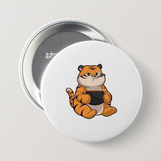 Tiger bij Eten met Bowl Ronde Button 7,6 Cm (Voorkant /achterkant)