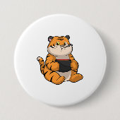 Tiger bij Eten met Bowl Ronde Button 7,6 Cm (Voorkant)