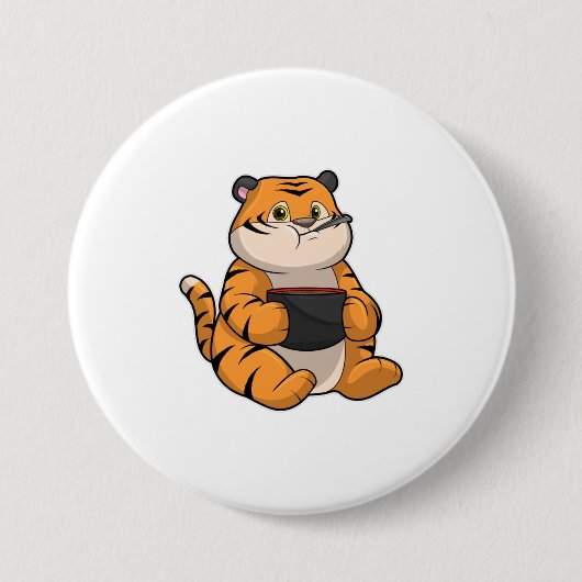 Tiger bij Eten met Bowl Ronde Button 7,6 Cm (Voorkant)