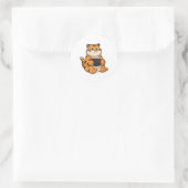 Tiger bij Eten met Bowl Ronde Sticker (Tas)