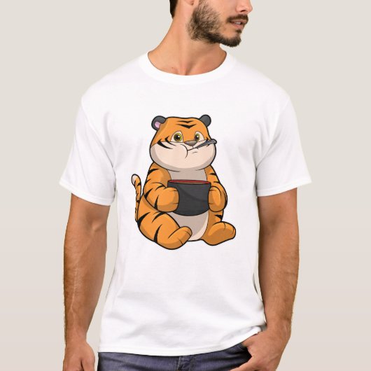 Tiger bij Eten met Bowl T-shirt (Voorkant)