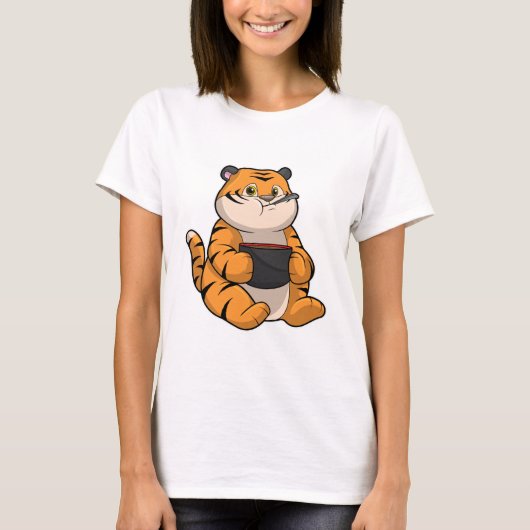 Tiger bij Eten met Bowl T-shirt (Voorkant)