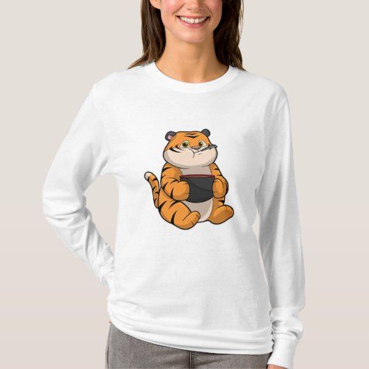 Tiger bij Eten met Bowl T-shirt (Voorkant)