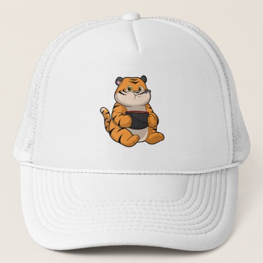 Tiger bij Eten met Bowl Trucker Pet (Voorkant)