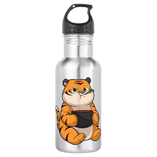 Tiger bij Eten met Bowl Waterfles (Voorkant)