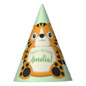 Tiger Birthday Party Green Feesthoedjes (Voorkant)