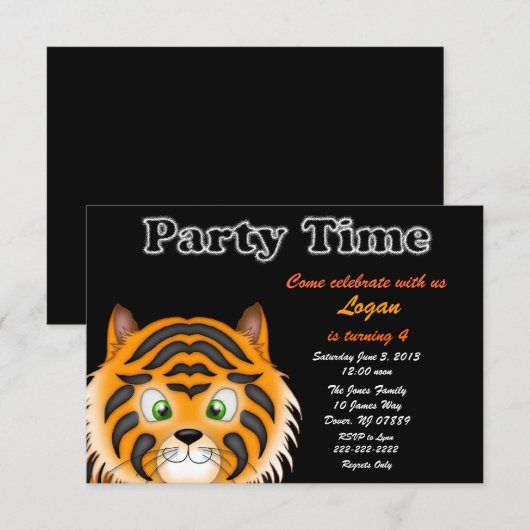 Tiger Birthday Party Invitation Kaart (Voorkant / Achterkant)