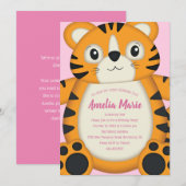 Tiger Birthday Party Pink Kaart (Voorkant / Achterkant)
