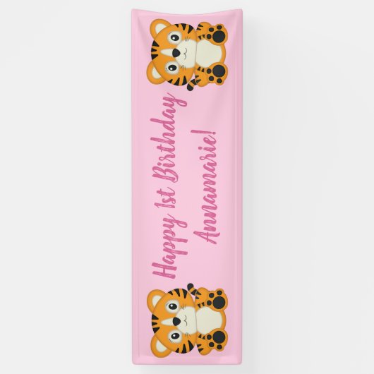 Tiger Birthday Party Pink Spandoek (Verticaal)