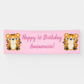 Tiger Birthday Party Pink Spandoek (Horizontaal)