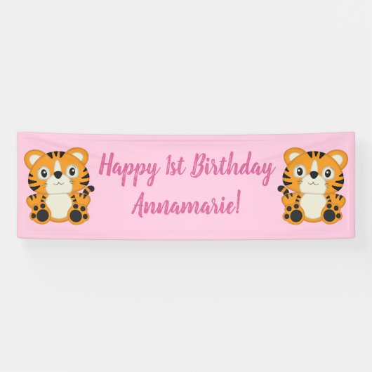 Tiger Birthday Party Pink Spandoek (Horizontaal)